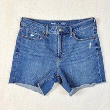 Old Navy OG Straight High Rise Denim Shorts Women 12 Blue Carolina Wash Raw Hem