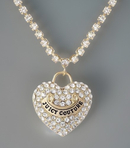 Juicy Couture Crystal Heart Gold Tone Pendant Necklace 16-Inch + 2” = 18-In