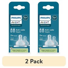 2-Pack Philips Avent Anti-colic Flow 3 Nipples 3m / 4 Nipples Total