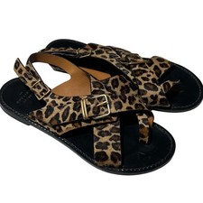 Sezane Les Souliers Leopard Calf Hair Sandals...