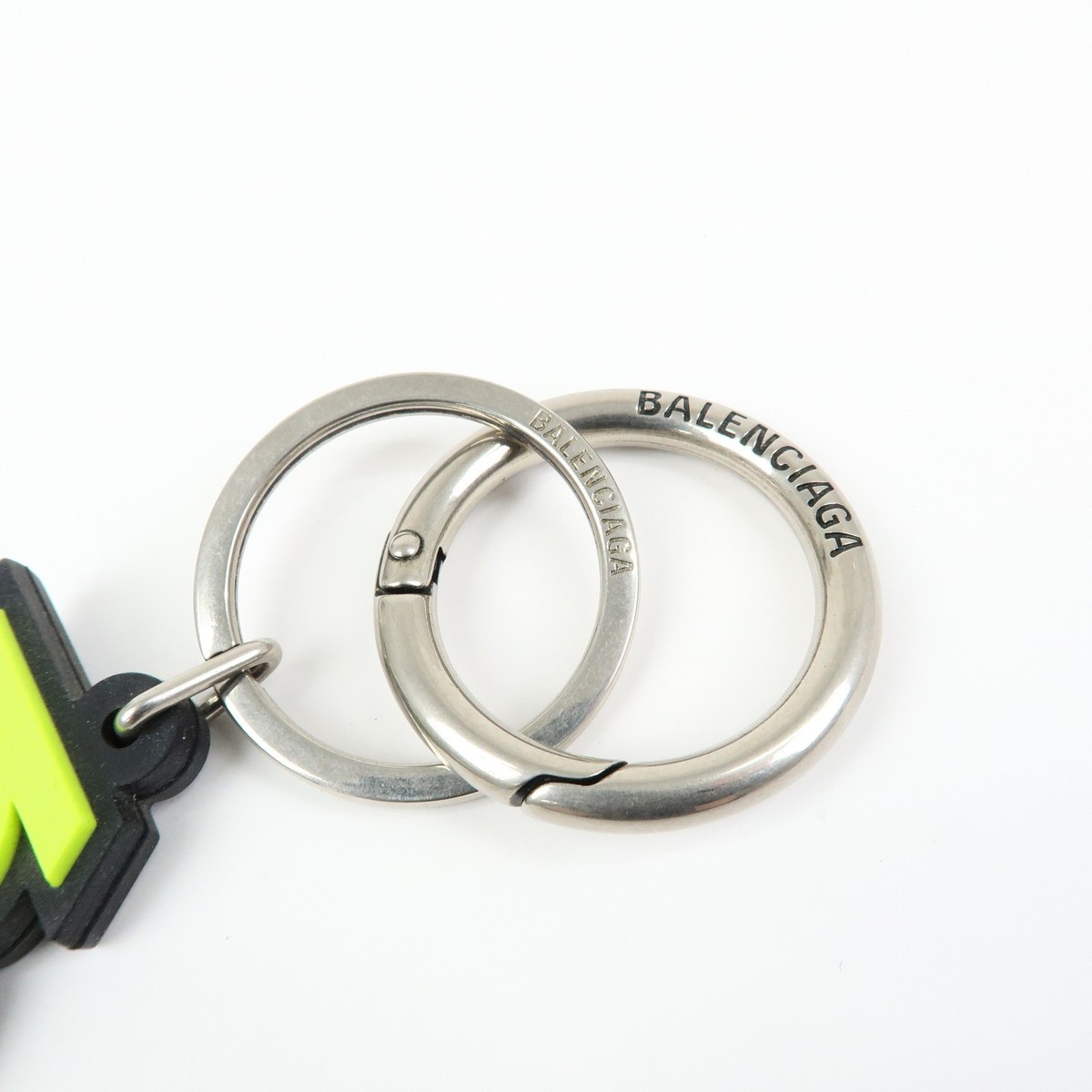 BALENCIAGA Logo Rubber Bag Charm Key Holder Green Authentic Used F
