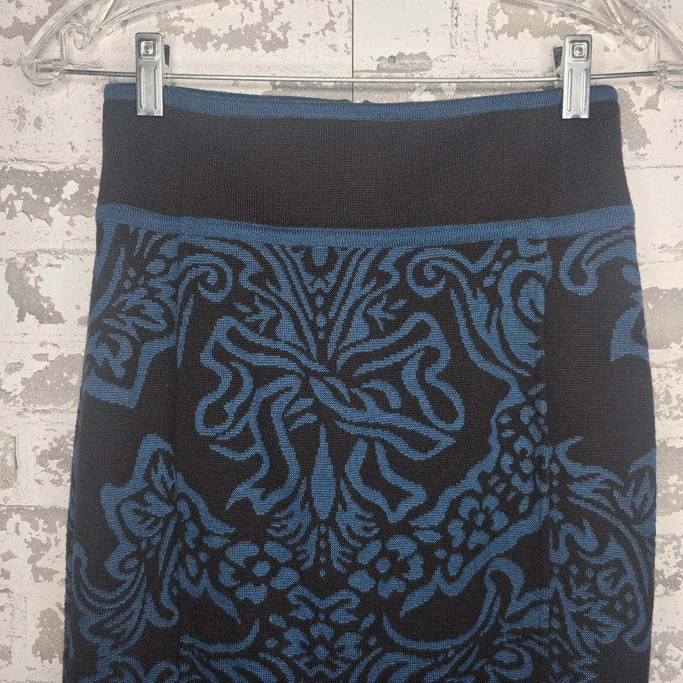 Falda Wolford Mujer 4 Negra y Azul Damasco Elastizada Lana Seda Mezcla Cachemira De Colección Foto 2 de 4