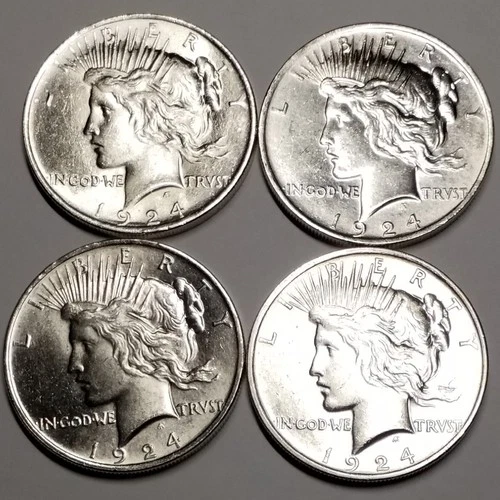 Four 1924-P Peace Silver Dollars....Brilliant Uncirculated