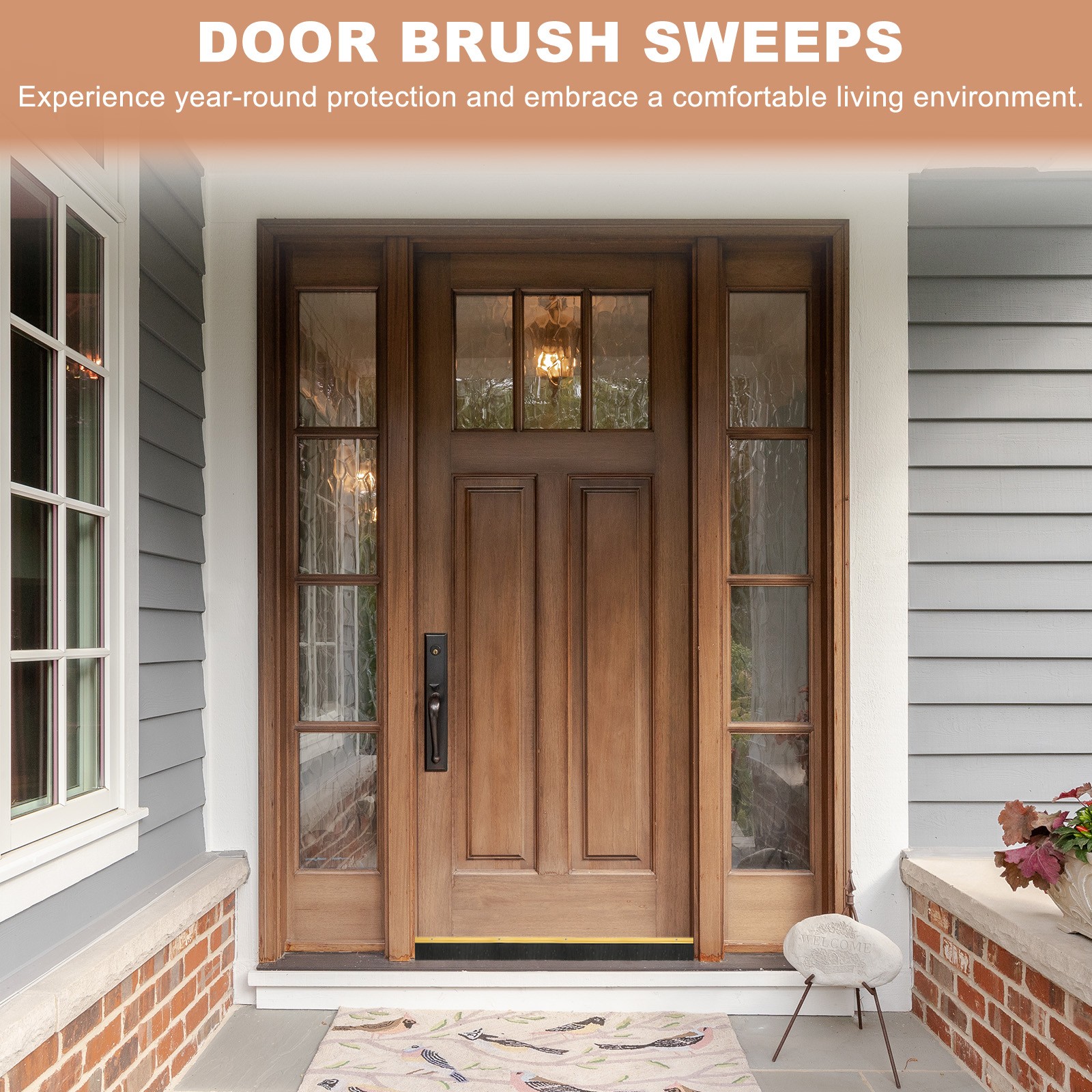 Door Brush Sweeps 0.59" x 39.37", 3 Sets Door Bottom Sweep, Brown/Black