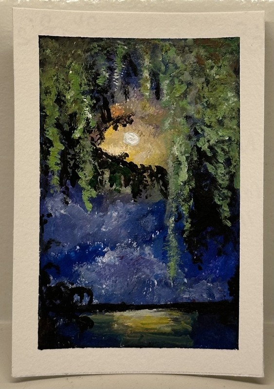 ACEO Original, Moon 2, Acrylic mini painting 2.5x3.5 by Alaina Hamilton