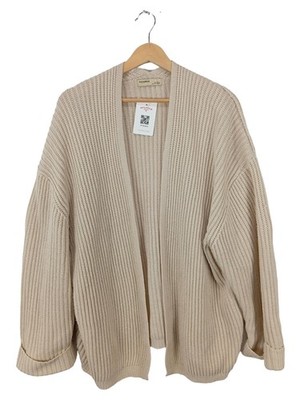 Pull&Bear Damen Strickjacke Cardigan Beige Gr. 38 M Rippstrick Casual