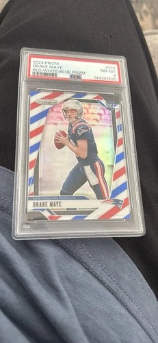 2024 Prizm Drake Maye RC Red White and Blue #329 Patriots PSA 8