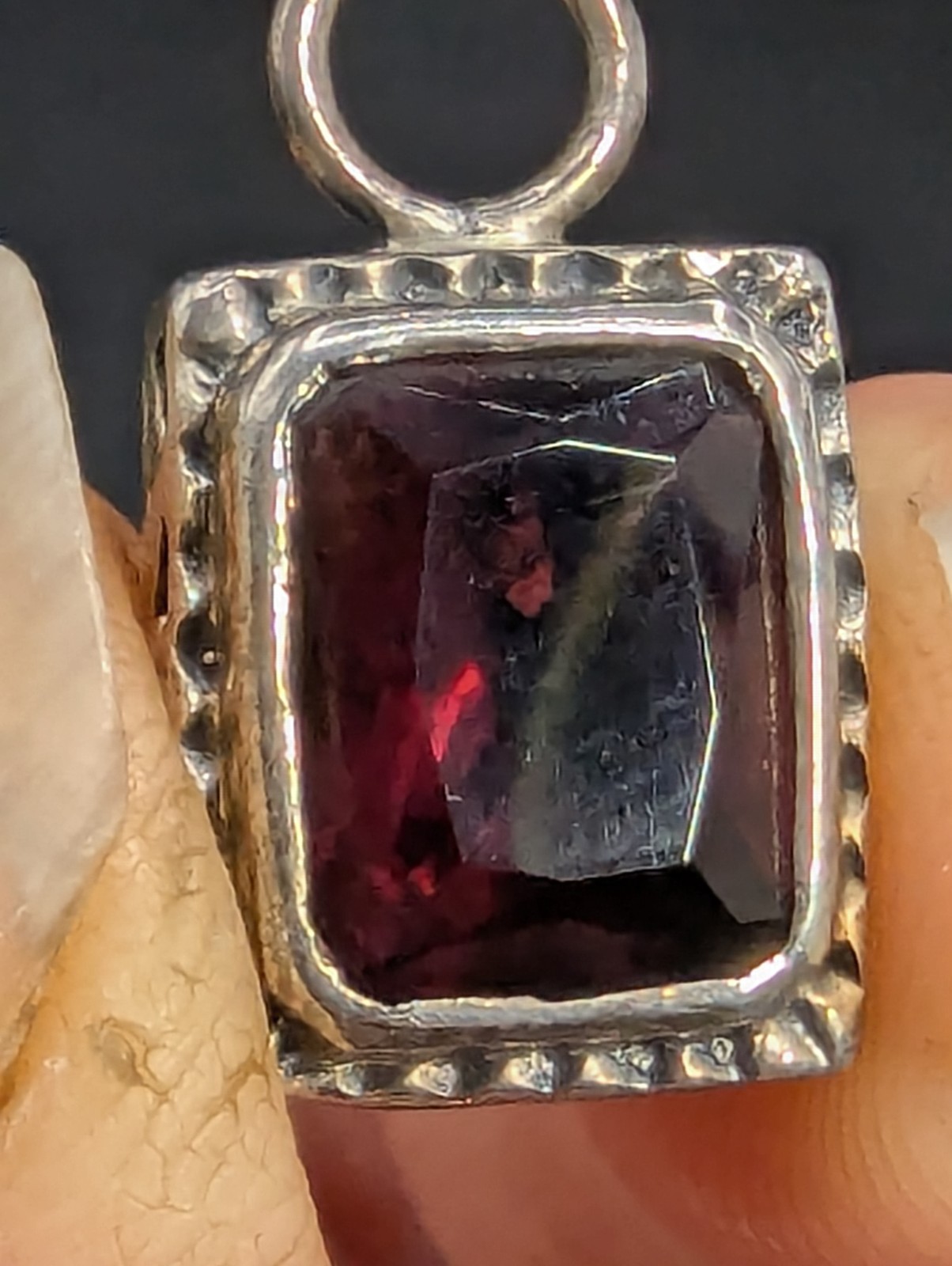 925 Sterling Silver Rectangular Red Garnet Floral… - image 6