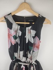 Enfocus Petite Sz 6-Lilly Shimmer Dress, Belted With High Neck, Floral, Peach,
