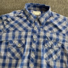 Wrangler Wrancher Pearl Snap Shirt Mens XL Tall Blue Plaid Western Rodeo Cowboy