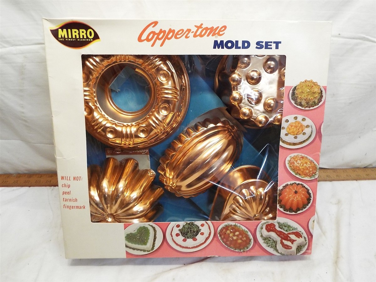 Vintage Mirro Copper-Tone Mold Set Of 5 NOS Aluminum Country Decor