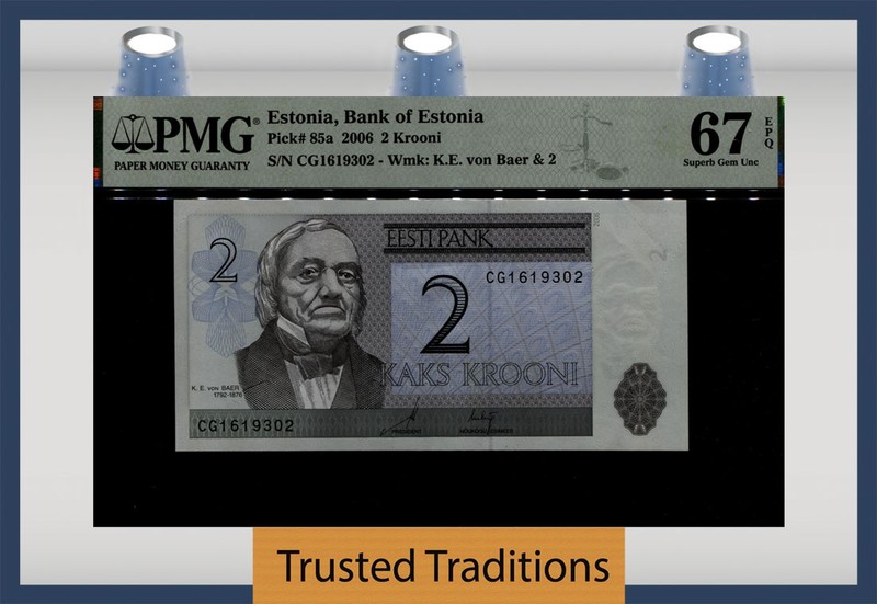 TT PK 85a 2006 ESTONIA BANK of ESTONIA 2 KROONI PMG 67 EPQ SUPERB GEM UNC