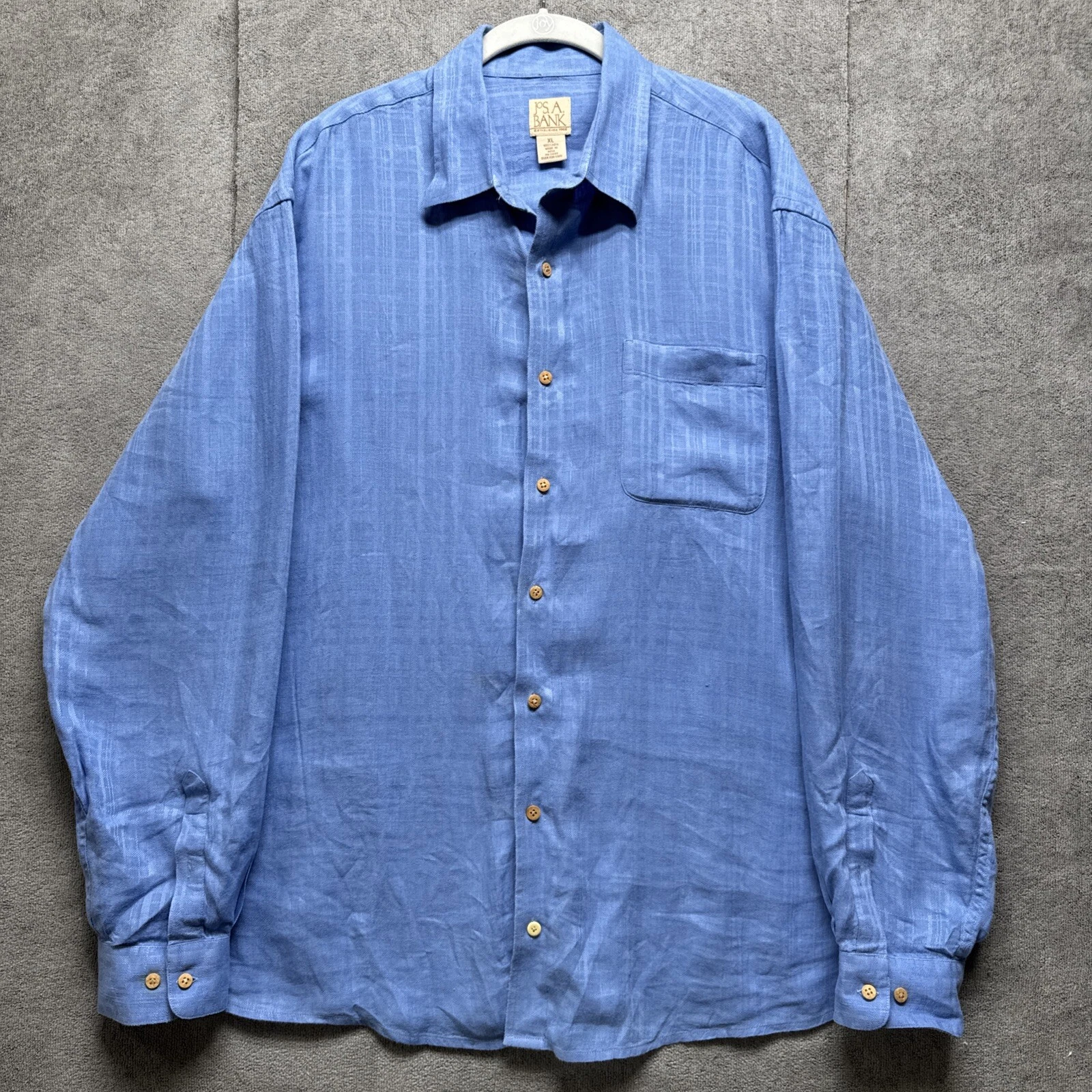 Jos A Bank 100% Linen Shirt Mens XL Blue Long Sleeve Button Up Spread Collar