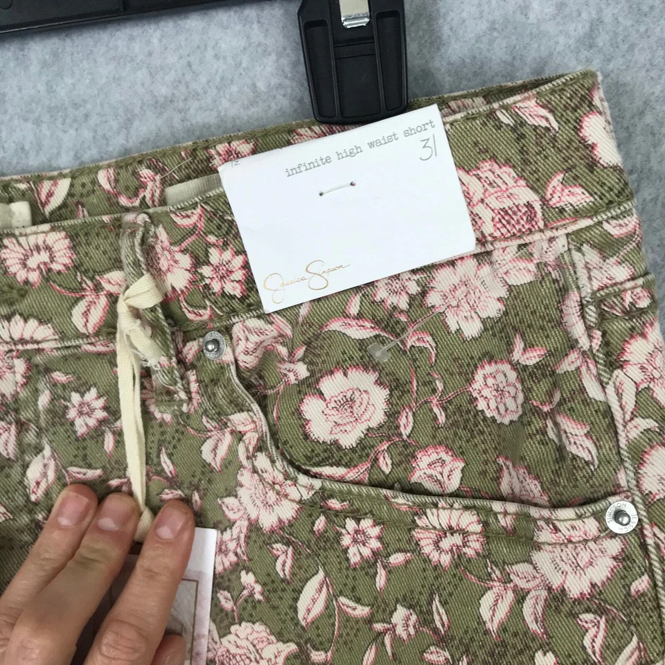 Pantalones Cortos de Jean Jessica Simpson Mujer 31 Verde Flor Corte Botón Coastal Cottage Foto 3 de 4