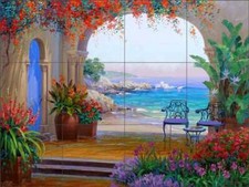 Ceramic Tile Mural Backsplash Senkarik Mediterranean Cote d'Azur Seascape MSA130