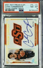 2021 Panini National Treasures Cade Cunningham 5/10 Team Logos Gold Auto PSA 8