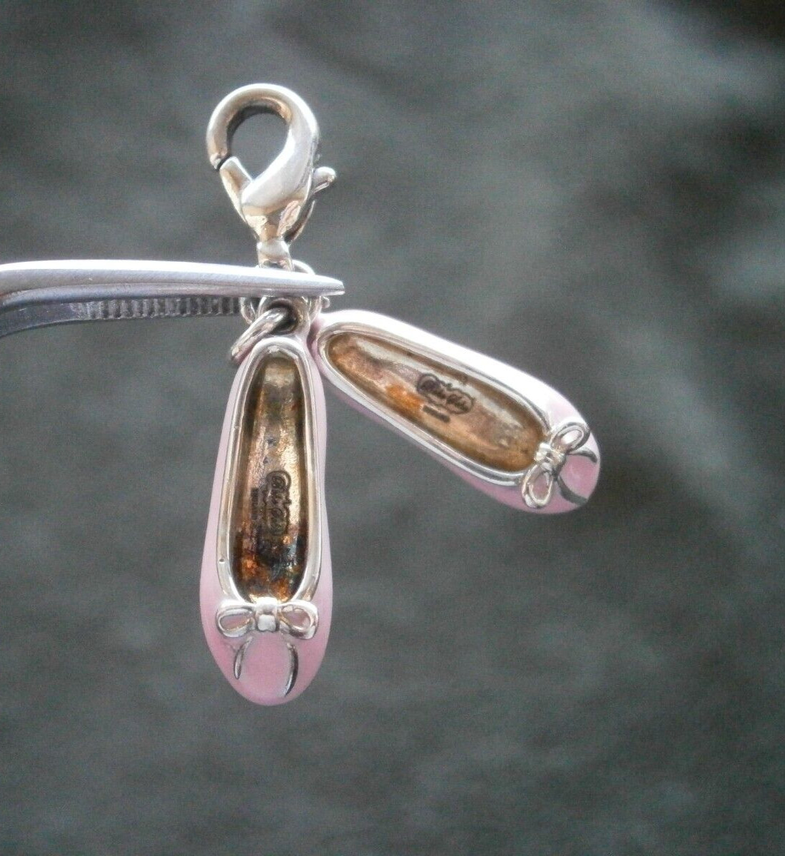 Flats Are Best Pink Shoes Vintage Silvertone Enamel Bracelet Charm Pendant 3.3g-image