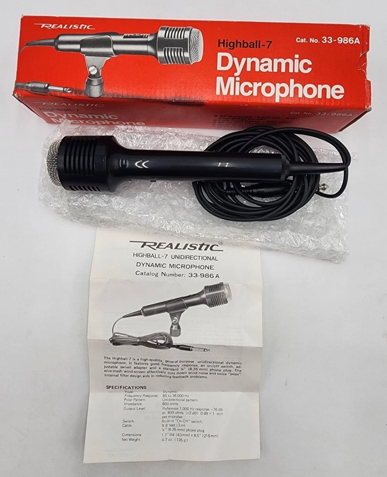 NOS Vintage Realistic Highball-7 Dynamic Microphone33-986A New - Image 2 of 2