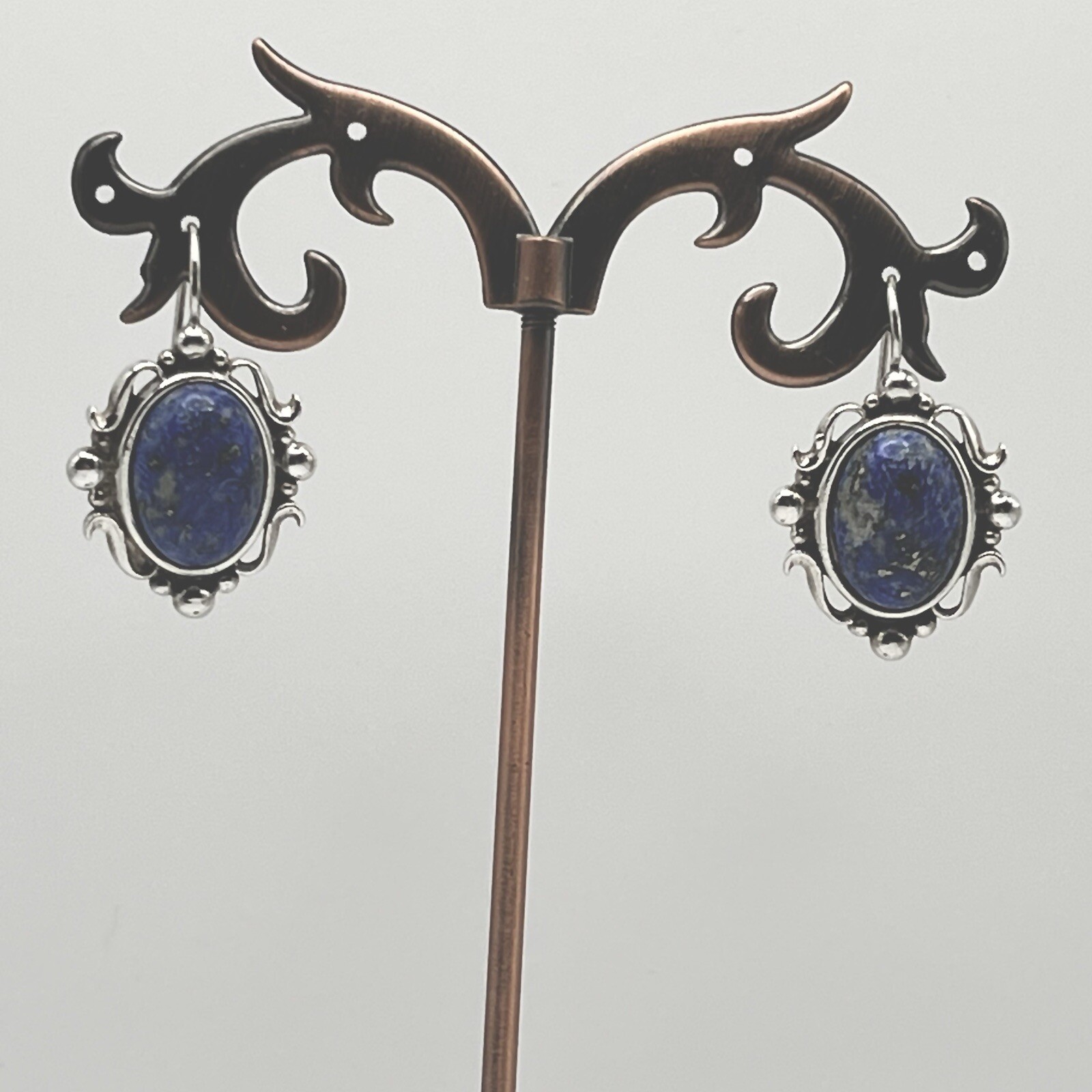 Lapis Sterling Silver Scroll Dangle Earrings - image 3