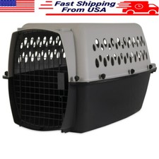 Grey Plastic Pet Kennel S/M 26" Dog Crate 15-25 lb Sturdy  Portable Design New