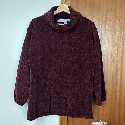 Vintage Santa Barbara Maroon Velvet Turtleneck Ribbed Knit Longsleeves Sz Medium