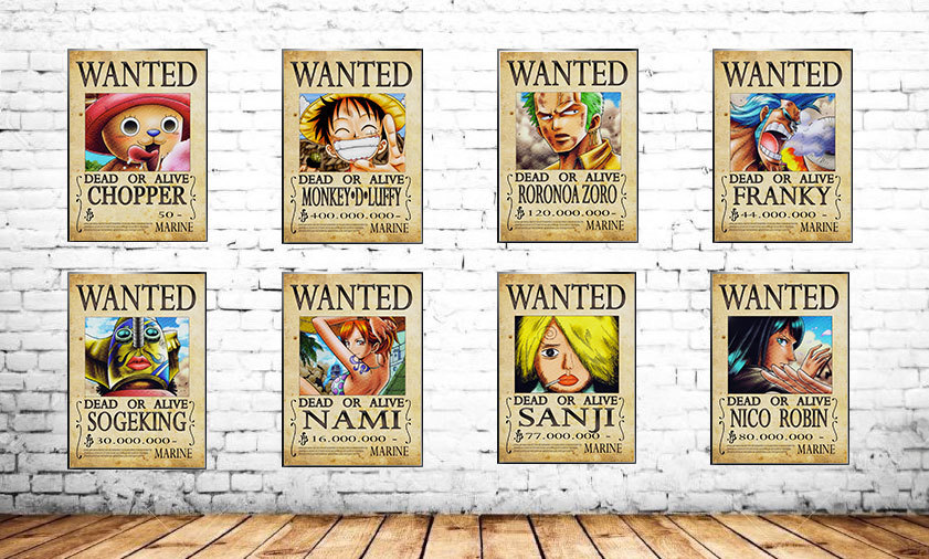One Piece Wanted Poster X8 A3 Top Print Luffy Roronoa Franky Nami Sanji Chopper