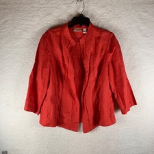 Chico's Womens 3/4 Sleeve Pleated Open Front Linen Orange Cardigan Jacket Size 1
