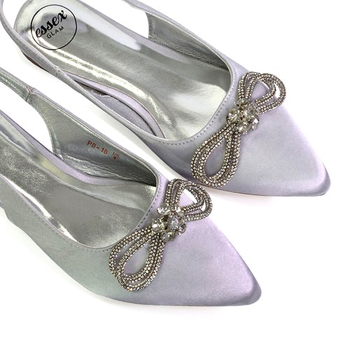 Damenschuhe flache Diamantschleife Slingback spitz zulaufend Braut Satin Größe - Bild 48 von 52