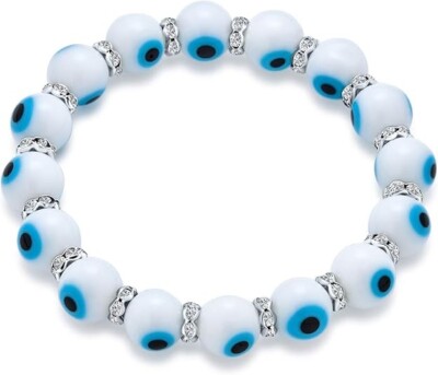 10MM White Turkish Evil Eye Crystal Glass Bead Stretch Bracelet