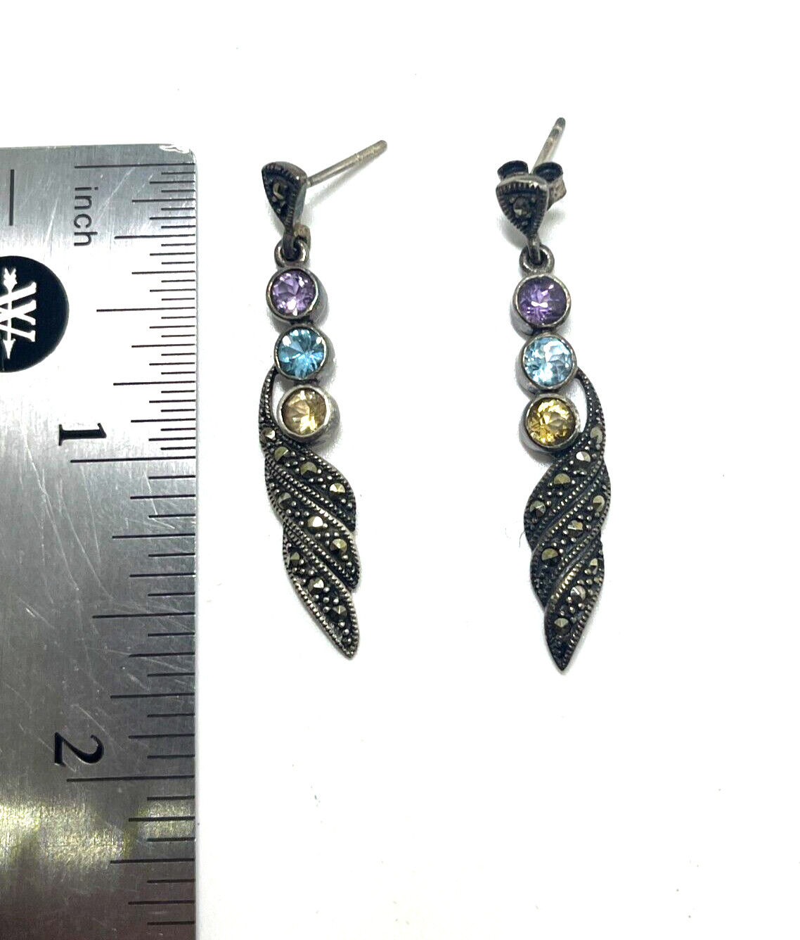 Sterling Silver Multi Colored Gemstone & Marcasit… - image 2