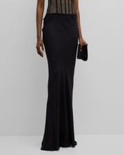 $1295 Bach Mai Women's Black Silk Bias Spiral Maxi Skirt Size M