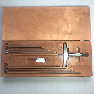 Starrett 445BZ-9RL 0-9  4  Base Depth Micrometer Set In Original Wood Box