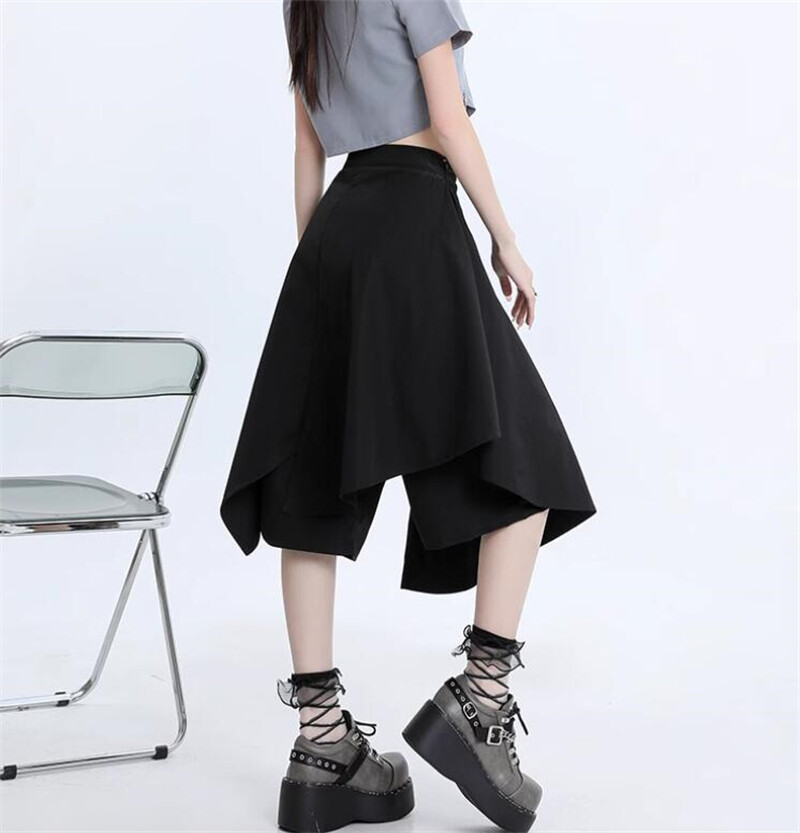 Japanese Women's Punk High waisted wide leg pants shorts loose