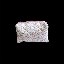 Pink Floral Print Quilted Cute Accessories Makeup Storage White Cosmetic Bag