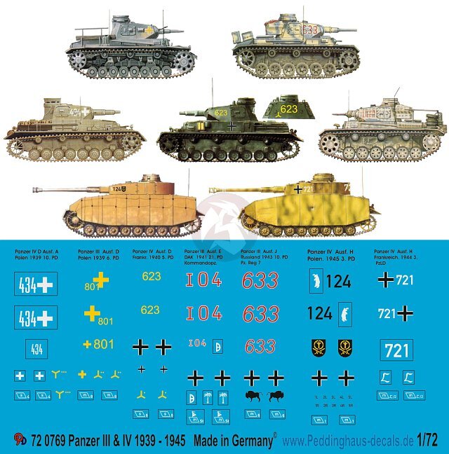 Peddinghaus 1/72 German Panzer III and IV Tank Markings 1939-1945 (7 tanks) 769