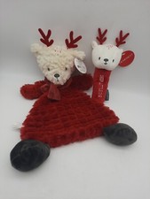 Demdaco Reindeer Baby Lovey Blanket Matching Rattle Set Plush NWT Red Soft
