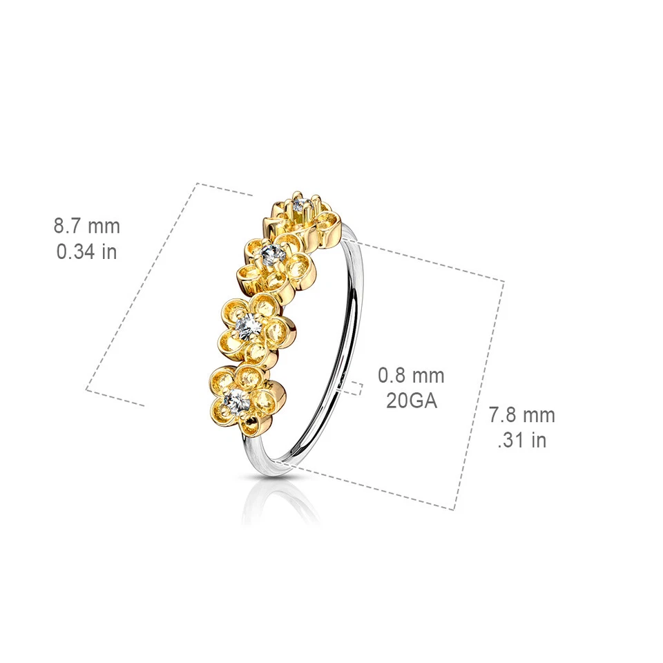 Four CZ Flowers Ear Cartilage Earrings Daith Tragus Helix Hoop Nose Rings 20G - Image 4 of 4