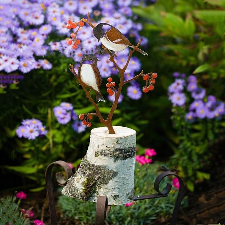 4er-Set Gartenvögel Aus Edelrost Metall – Süße Dekofiguren Für Garten, Rasen Oder Innenbereich