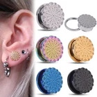 PAIR-LOTUS FLOWER & ABALONE STAINLESS STEEL-EAR GAUGES-SCREW EAR PLUGS