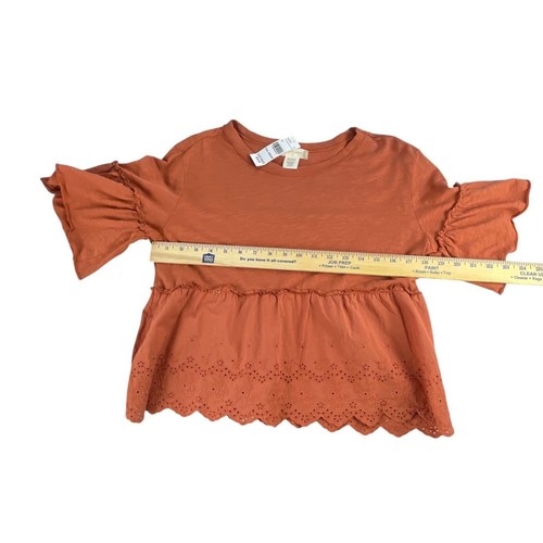 Altar'd State Eyelet Peplum Top Size S Orange Girls Ruffle Sleeve Cotton Summer - Picture 5 of 6