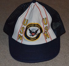 Vtg United States Navy Trucker Snapback Hat USN Armed Forces Retro Made in USA