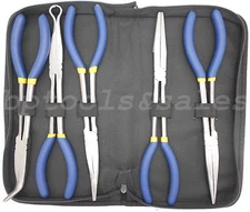 5PC 11" LONG NOSE PLIERS SET HAND TOOLS NEEDLE NOSE PLIERS W/ POUCH AUTO HD NEW