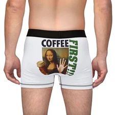 Men  39 s Boxers  Funny Mona Lisa Coffee Lover Adult Joke Prank Gifts for Boyfri