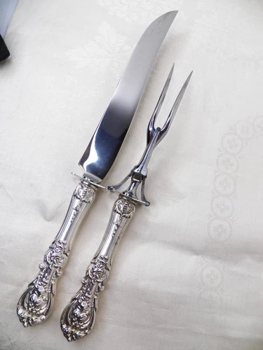 REED & BARTON FRANCIS 1ST STERLING SILVER HANDLE ROAST CARVING SET NO MONOGRAMS