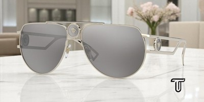 VERSACE VE2225 12526G Pale Gold Lt Grey Mirror Silver 80? 60 mm Men's Sunglasses