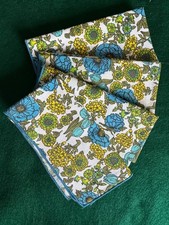 Set of 4 Vintage MCM Retro Fabric Napkins Blue Green Floral 11.5 Inch Square
