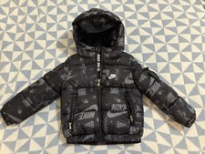 Nike Boys Hooded Puffer Jacket Black Logo Print Full Zip 3t