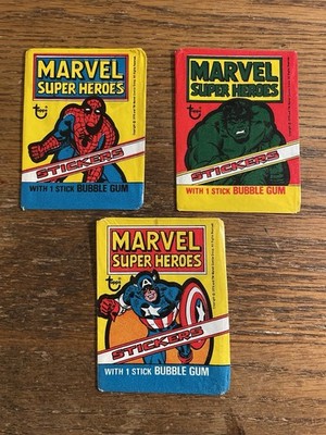 (3) 1976 Topps Marvel Super Heros Wrappers, Spiderman & Hulk and Capt America