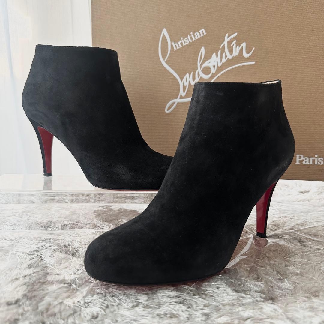 Christian Louboutin Short Boots Shoes EU 36.5 US 6.5 Suede Leather Black Auth