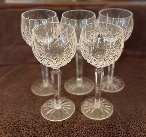 Set Of 5 Waterford LISMORE Vintage Wine Hocks Glasses 7 3/8" Ireland Vintage